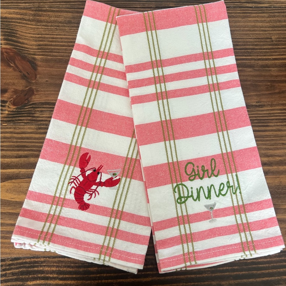 Embroidered Striped Kitchen Towels